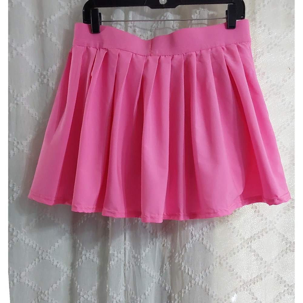 Ebb & Flow Womens Hot Pink Pleated Mini Skirt High Waisted Activewear Size Large